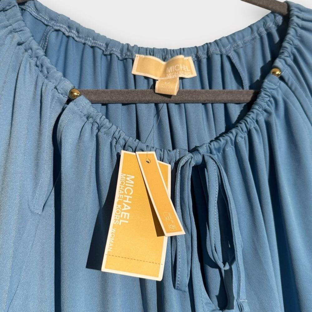 NEW MICHAEL Michael Kors Blue Peasant Keyhole Blouse, 1X - Picture 3 of 13